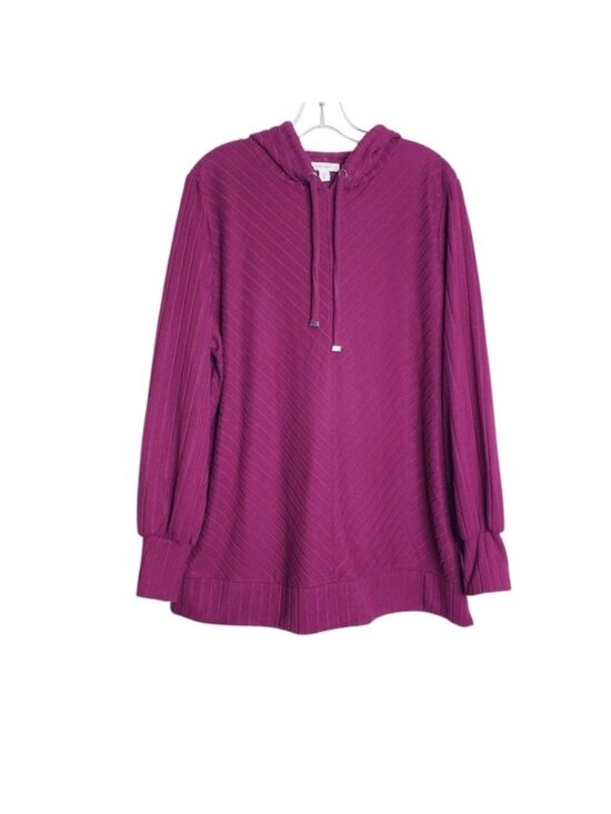 Nine West Tops - Nine West Purple Ribbed Knit Hooded Pullover Hoodie Tunic Top Women's Size XL